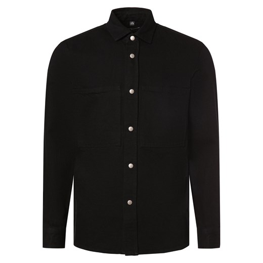 Nils Sundström Męska koszula dżinsowa Mężczyźni Modern Fit Bawełna czarny jednolity ze sklepu vangraaf w kategorii Kurtki męskie - zdjęcie 170049177