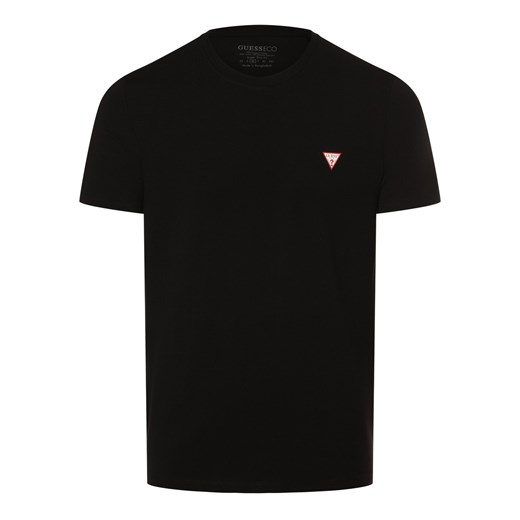 GUESS Koszulka męska Mężczyźni Bawełna czarny jednolity ze sklepu vangraaf w kategorii T-shirty męskie - zdjęcie 170049188