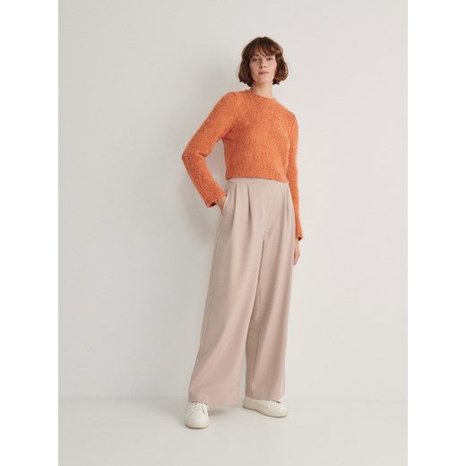 Reserved - Szerokie spodnie - beżowy ze sklepu Reserved w kategorii Spodnie damskie - zdjęcie 170052478