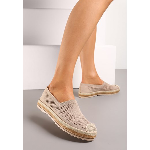 Ciemnobeżowe Ażurowe Espadryle z Ozdobną Plecionką Thalessia ze sklepu born2be.pl w kategorii Espadryle damskie - zdjęcie 170054577