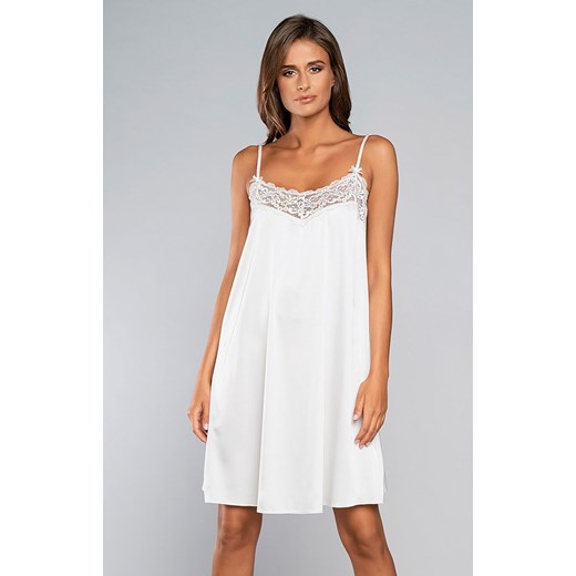 Satynowa koszula nocna damska krótka na ramiączkach Dotyk, Kolor biel perłowa, Rozmiar S, Gee One ze sklepu Intymna w kategorii Koszule nocne - zdjęcie 170056858