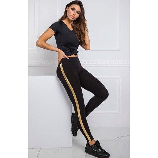 Legginsy damskie czarne z złotym lampasem RV-LG-R4766.06, Kolor czarno-złoty, Rozmiar S, Rue Paris ze sklepu Intymna w kategorii Spodnie damskie - zdjęcie 170056966