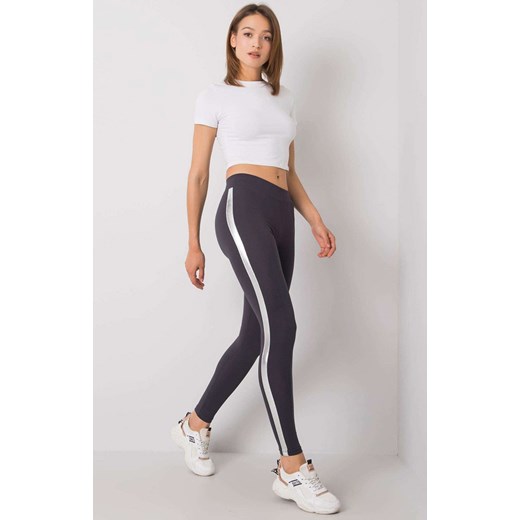 Legginsy damskie ciemnoszare z lampasem RV-LG-R4766.06, Kolor ciemnoszary, Rozmiar M, Rue Paris ze sklepu Intymna w kategorii Spodnie damskie - zdjęcie 170056969