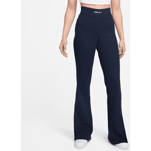 Damskie prążkowane spodnie z wysokim stanem i rozszerzanymi nogawkami Nike Sportswear - Niebieski ze sklepu Nike poland w kategorii Spodnie damskie - zdjęcie 170057618