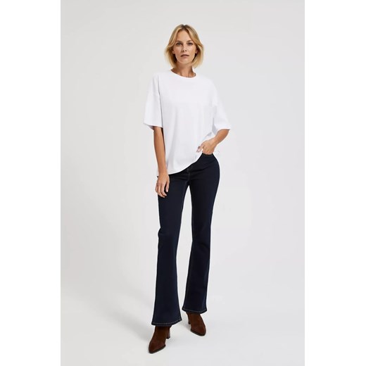 Bluzka damska biała Moodo.pl casual z krótkimi rękawami z okrągłym dekoltem 