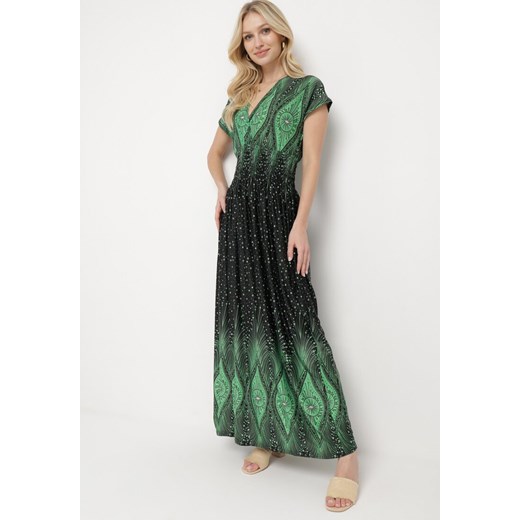 Zielono-Czarna Kopertowa Sukienka Maxi Rozkloszowana z Wiskozy Naveann ze sklepu Born2be Odzież w kategorii Sukienki - zdjęcie 170059788