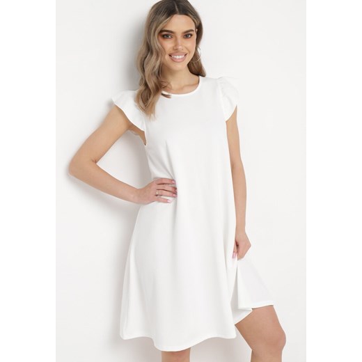 Biała Trapezowa Sukienka Mini z Krótkim Rękawem i Falbanką Nellife ze sklepu Born2be Odzież w kategorii Sukienki - zdjęcie 170060067