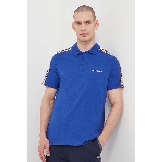 Karl Lagerfeld polo bawełniane kolor niebieski z nadrukiem ze sklepu ANSWEAR.com w kategorii T-shirty męskie - zdjęcie 170064629