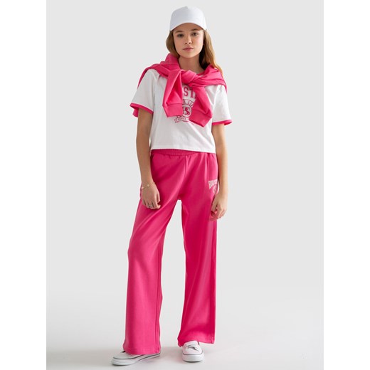 Spodnie dziewczęce dresowe z prostą nogawką różowe Longencja 601/ Georgina 601 ze sklepu Big Star w kategorii Spodnie dziewczęce - zdjęcie 170067558