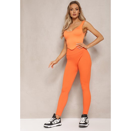 Pomarańczowe Legginsy High Waist Prążkowane Push-Up Sunflowia ze sklepu Renee odzież w kategorii Spodnie damskie - zdjęcie 170068599