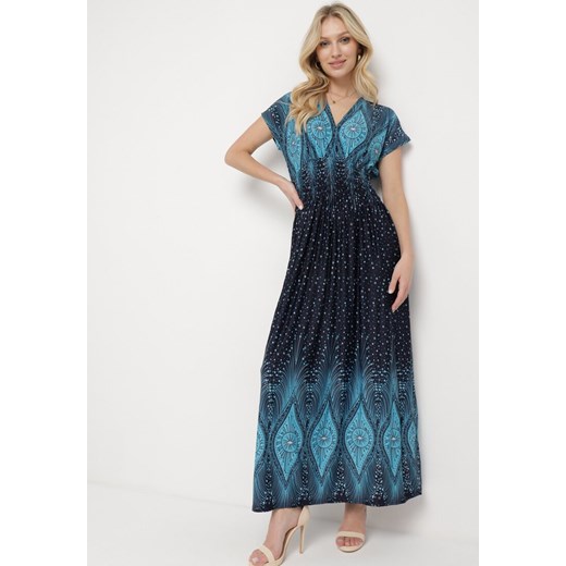 Niebiesko-Granatowa Kopertowa Sukienka Maxi Rozkloszowana z Wiskozy Naveann ze sklepu Born2be Odzież w kategorii Sukienki - zdjęcie 170069377