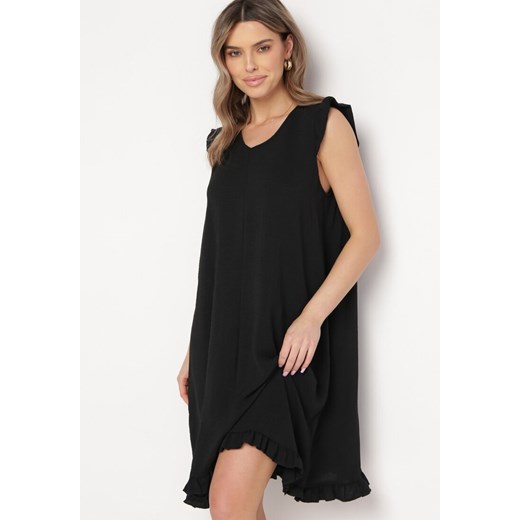 Czarna Sukienka Trapezowa Midi z Falbanką Bez Rękawów Neoliana ze sklepu Born2be Odzież w kategorii Sukienki - zdjęcie 170069455