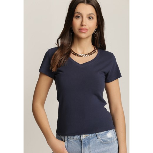 Granatowy T-shirt Mirasura ze sklepu Renee odzież w kategorii Bluzki damskie - zdjęcie 170073128