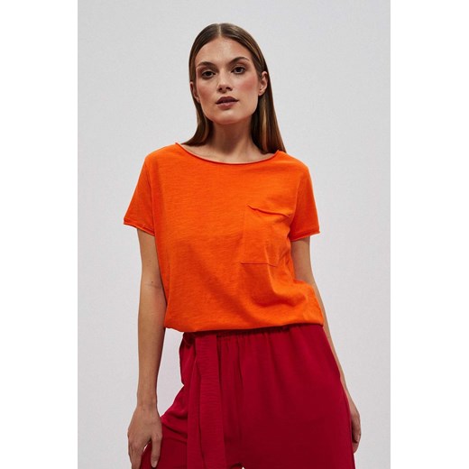 Bawełniany pomarańczowy t-shirt damski z kieszonką ze sklepu 5.10.15 w kategorii Bluzki damskie - zdjęcie 170073179