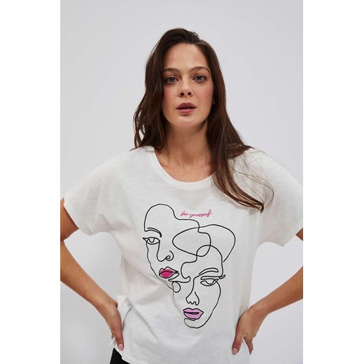 Biała koszulka damska z nadrukiem w kształcie twarzy ze sklepu 5.10.15 w kategorii Bluzki damskie - zdjęcie 170073226