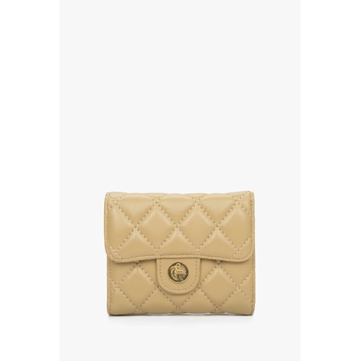 Estro: Mały beżowy portfel damski z ozdobnym tłoczeniem ze sklepu Estro w kategorii Portfele damskie - zdjęcie 170094296