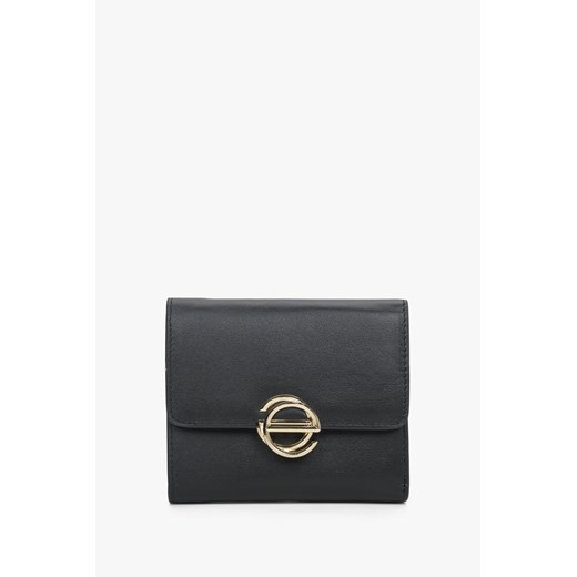 Estro: Mały czarny portfel damski ze skóry naturalnej ze złotymi zdobieniami ze sklepu Estro w kategorii Portfele damskie - zdjęcie 170094297