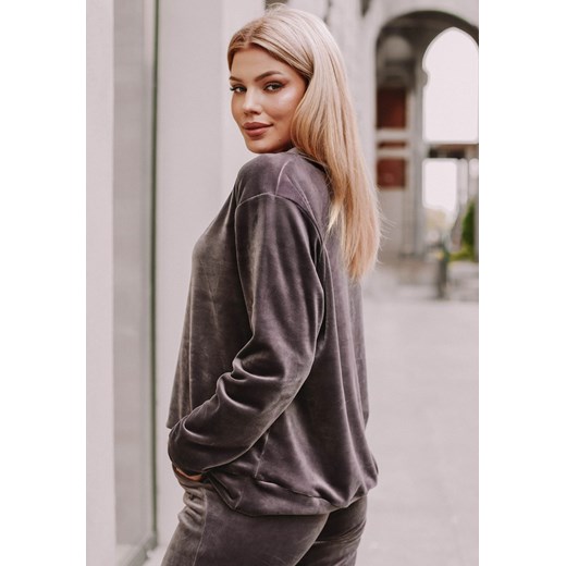 Bluza damska welurowa Comfy Set, taupe, brązowo-szary Clamodi 46 Clamodi