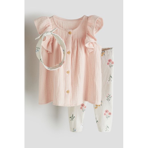 H & M - Bawełniany komplet 3-częściowy - Różowy ze sklepu H&M w kategorii Komplety niemowlęce - zdjęcie 170103805