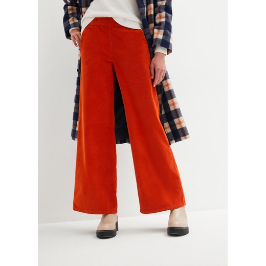 Szerokie spodnie sztruksowe high-waist z wygodnym paskiem w talii, dł. do kostki 42 bonprix