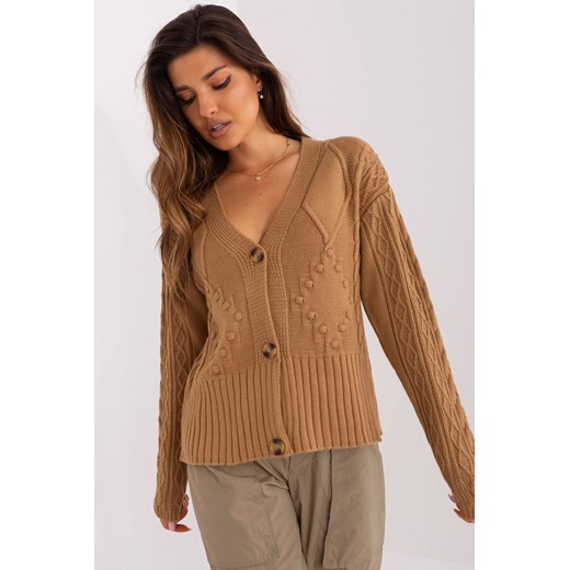 Camelowy damski sweter rozpinany w warkocze Badu one size 5.10.15