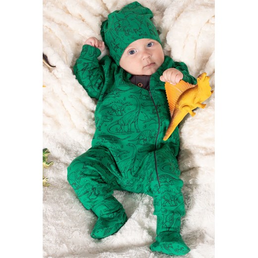 Dzianinowy pajac niemowlęcy dresowy zielony w dinozaury ze sklepu 5.10.15 w kategorii Pajacyki - zdjęcie 170111509