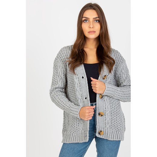 Szary damski sweter rozpinany z guzikami RUE PARIS ze sklepu 5.10.15 w kategorii Swetry damskie - zdjęcie 170111669