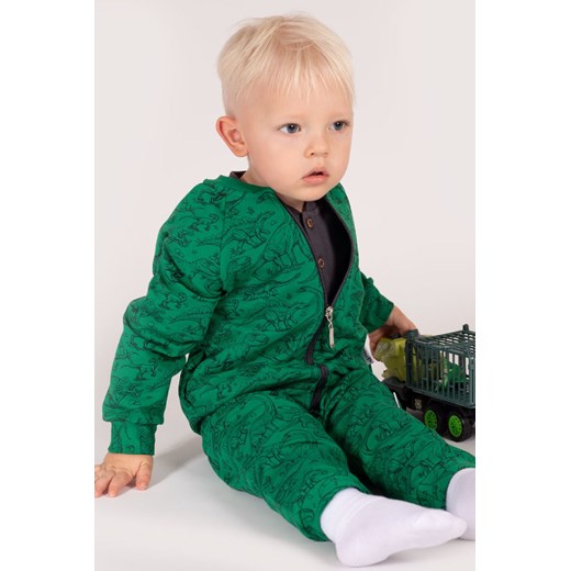 Zielone spodnie dresowe niemowlęce w dinozaury z dzianiny ze sklepu 5.10.15 w kategorii Spodnie i półśpiochy - zdjęcie 170111695