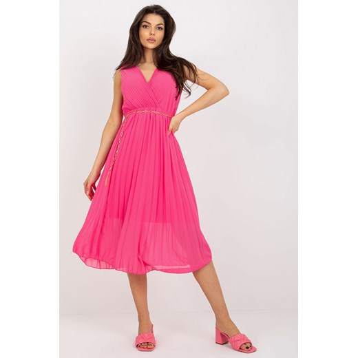 Ciemnoróżowa plisowana sukienka z kopertowym dekoltem Italy Moda one size 5.10.15