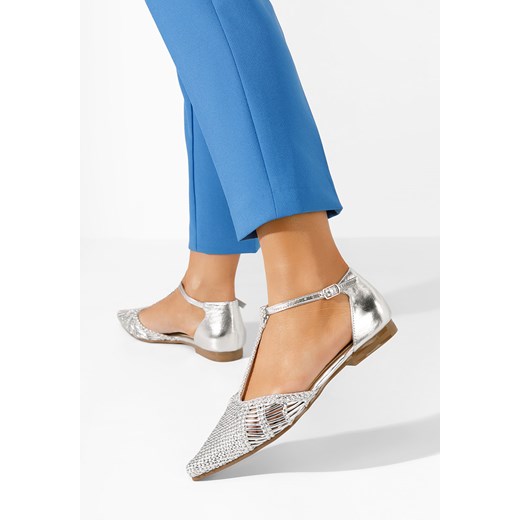Balerinki Zapatos srebrne na lato płaskie casual 