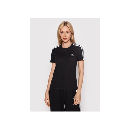 adidas T-Shirt Loungewear Essentials 3-Stripes GL0784 Czarny Slim Fit ze sklepu MODIVO w kategorii Bluzki damskie - zdjęcie 170121658