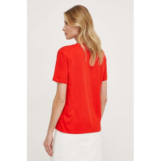Bluzka damska Calvin Klein czerwona w serek z krótkim rękawem 