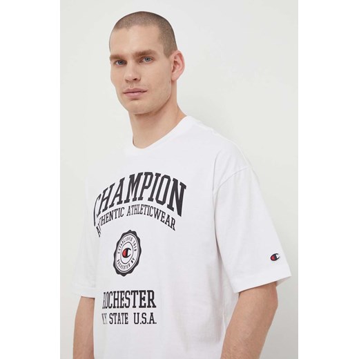 Champion t-shirt bawełniany męski kolor biały z nadrukiem 219856 ze sklepu ANSWEAR.com w kategorii T-shirty męskie - zdjęcie 170122085