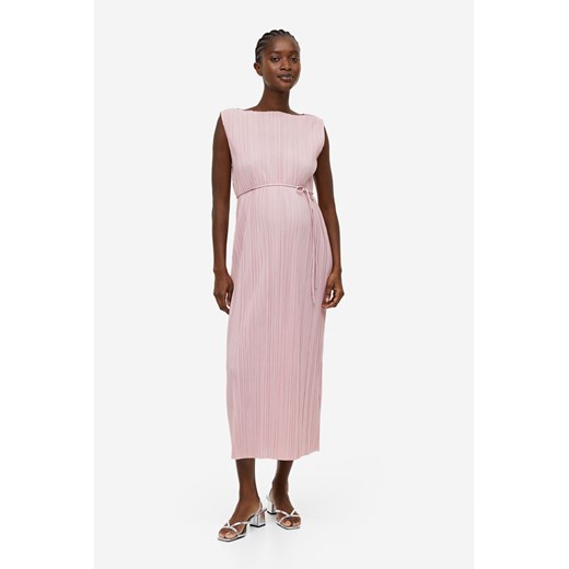H & M - MAMA Plisowana sukienka z wiązanym paskiem - Różowy H & M L H&M
