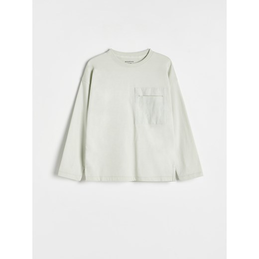 Reserved - Longsleeve oversize z kieszenią - jasnoszary ze sklepu Reserved w kategorii T-shirty chłopięce - zdjęcie 170125279