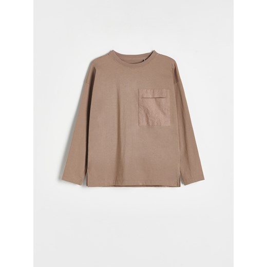 Reserved - Longsleeve oversize z kieszenią - brązowy ze sklepu Reserved w kategorii T-shirty chłopięce - zdjęcie 170125288