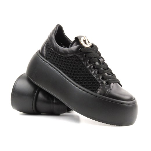 Skórzane buty damskie na platformie - Carinii B9405, czarne ze sklepu ulubioneobuwie w kategorii Buty sportowe damskie - zdjęcie 170126118