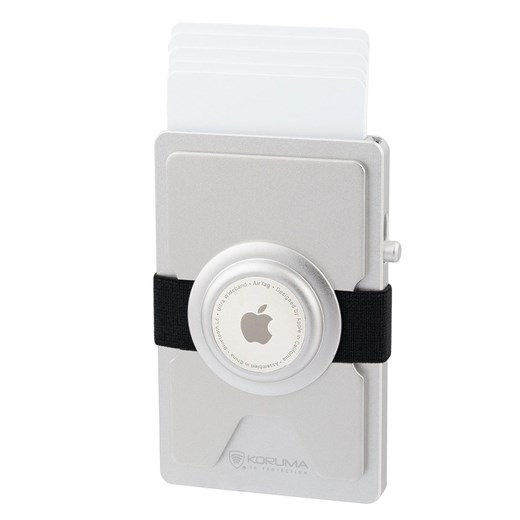 Metalowe etui z wysuwanymi kartami i miejscem na AirTag od Apple (srebrny) ze sklepu Koruma ID Protection w kategorii Etui - zdjęcie 170126239