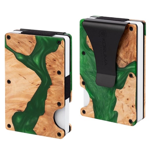 Aluminiowe etui z klipsem na karty kredytowe (drewno + zielona żywica) ze sklepu Koruma ID Protection w kategorii Etui - zdjęcie 170126316