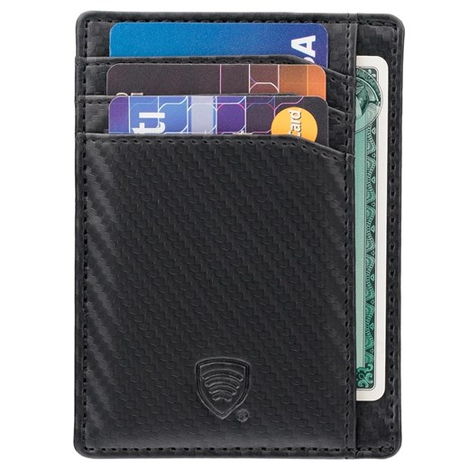 Cienkie skórzane etui na karty zbliżeniowe RFID (czarny, carbon) Koruma Uniwersalny Koruma ID Protection