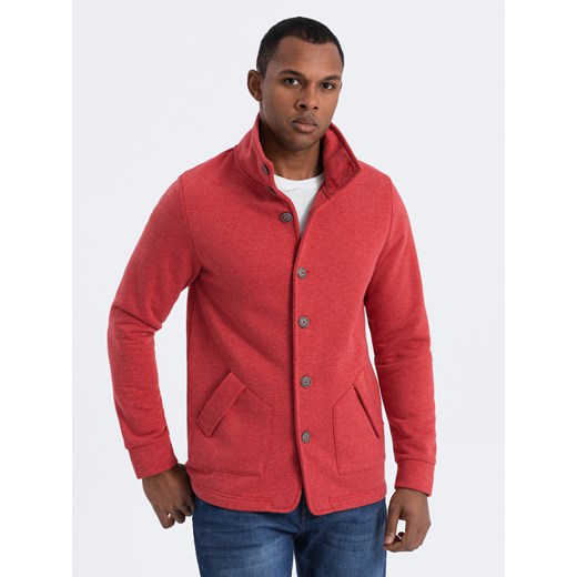Bluza męska casual ze stójką zapinana na guziki - czerwony melanż V3 OM-SSZP-0171 ze sklepu ombre w kategorii Bluzy męskie - zdjęcie 170128349