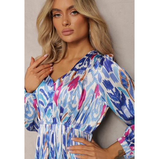Niebieska Rozkloszowana Sukienka z Elastyczną Gumką w Talii w Stylu Boho Mizza Renee M Renee odzież okazja