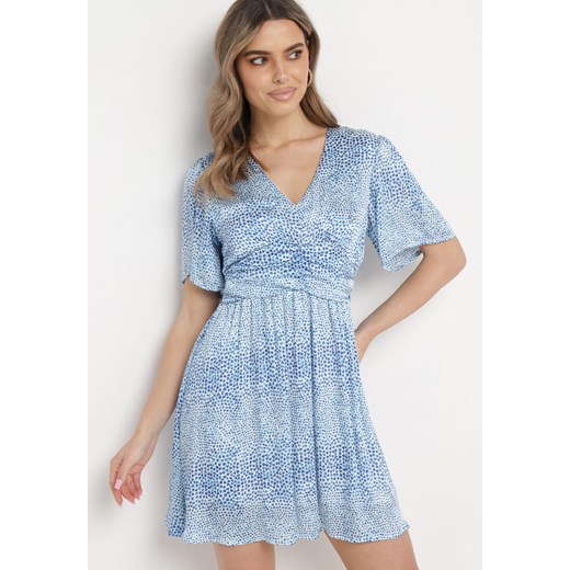 Niebieska Sukienka Rozkloszowana z Dekoltem w V Mini Tallae ze sklepu Born2be Odzież w kategorii Sukienki - zdjęcie 170131937