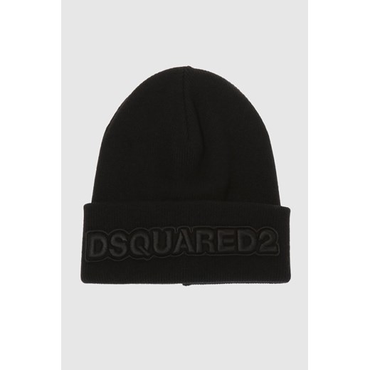 DSQUARED2 Czarna wełniana czapka z haftowanym logo ze sklepu outfit.pl w kategorii Czapki zimowe męskie - zdjęcie 170134826