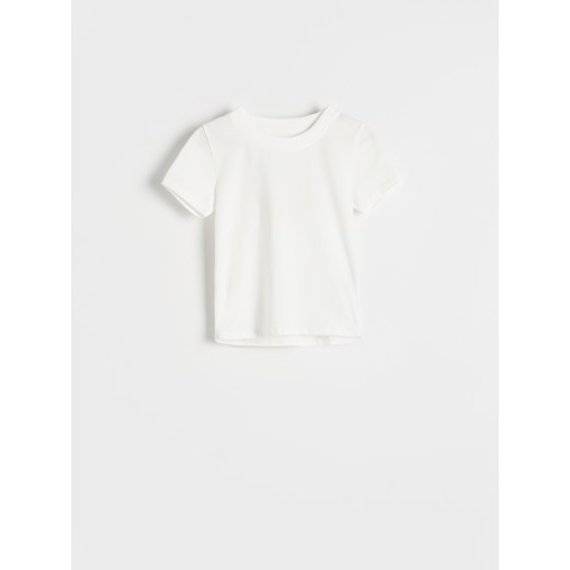 Reserved - Baweniany t-shirt basic - złamana biel ze sklepu Reserved w kategorii Bluzki dziewczęce - zdjęcie 170135347
