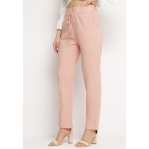 Różowe Spodnie z Gumką w Pasie i Ściągaczami Lacrui ze sklepu Born2be Odzież w kategorii Spodnie damskie - zdjęcie 170139838