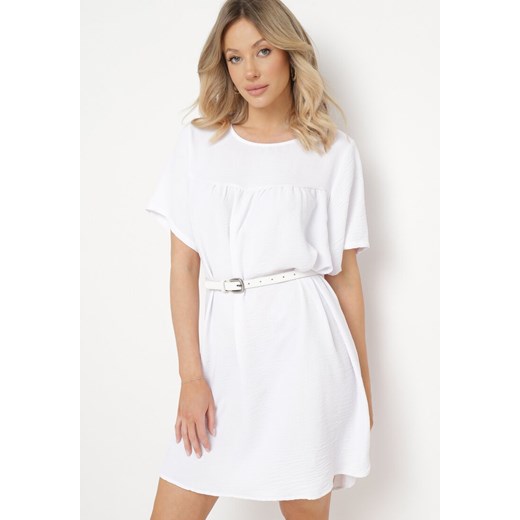 Biała Klasyczna Sukienka Mini Trapezowa z Krótkim Rękawem Ifilva ze sklepu Born2be Odzież w kategorii Sukienki - zdjęcie 170139938