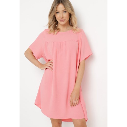 Różowa Klasyczna Sukienka Mini Trapezowa z Krótkim Rękawem Ifilva ze sklepu Born2be Odzież w kategorii Sukienki - zdjęcie 170139948