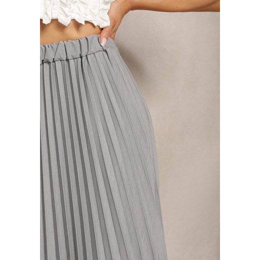 Ciemnoszara Spódnica Midi z Plisami High Waist Jasmira Renee S okazja Renee odzież