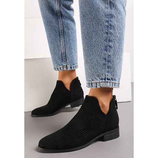 Czarne Ażurowe Botki Sztyblety z Wycięciami i Suwakiem z Tyłu ze Skórzaną 38 wyprzedaż born2be.pl